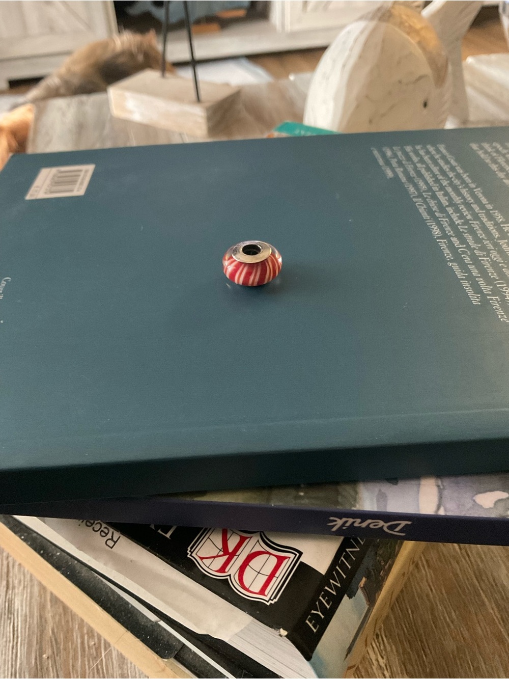 Pandora Red and White Striped Glass Charm Bead